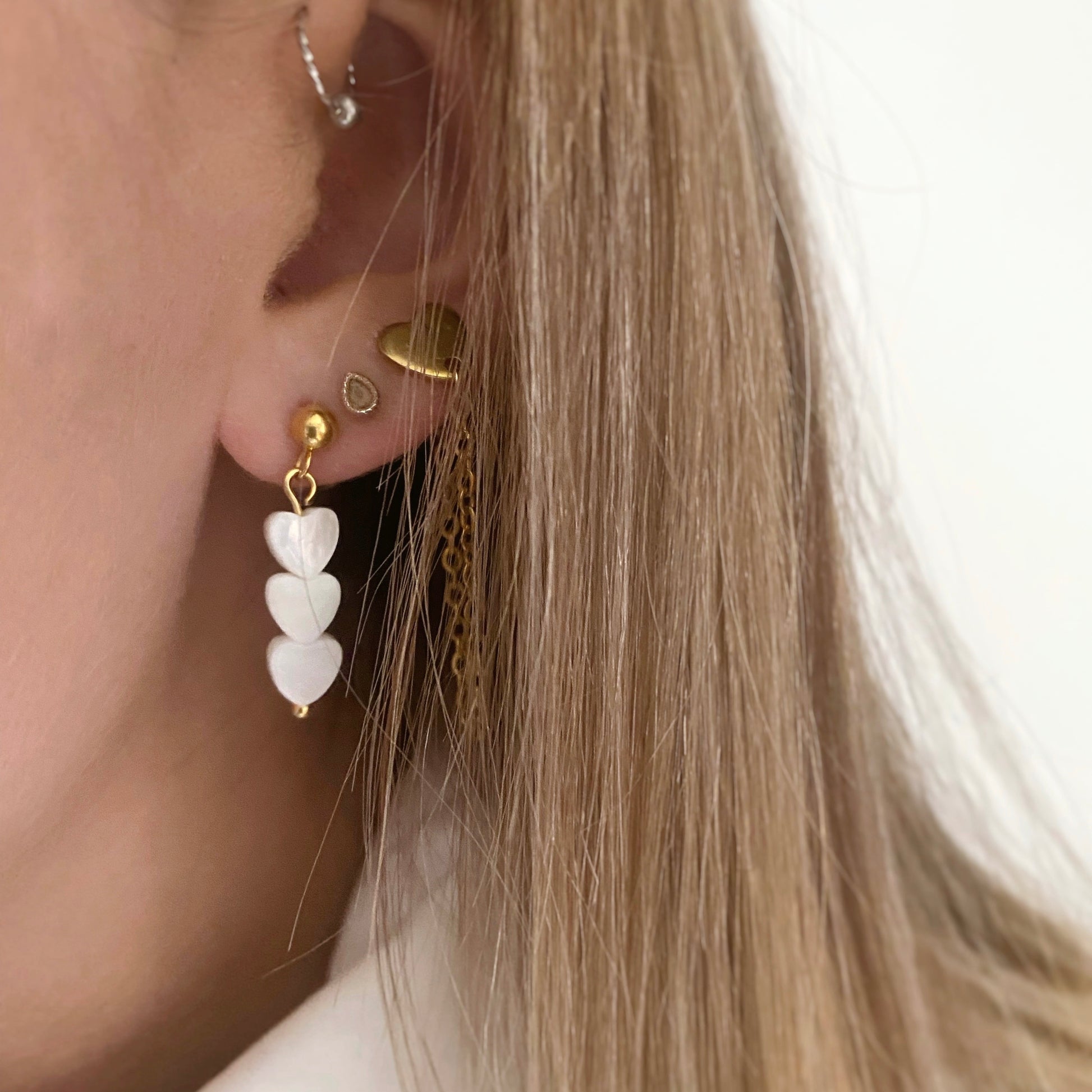 boucles d'oreilles pour femme avec perle en forme de coeur blanc, bijoux fins pour femme 