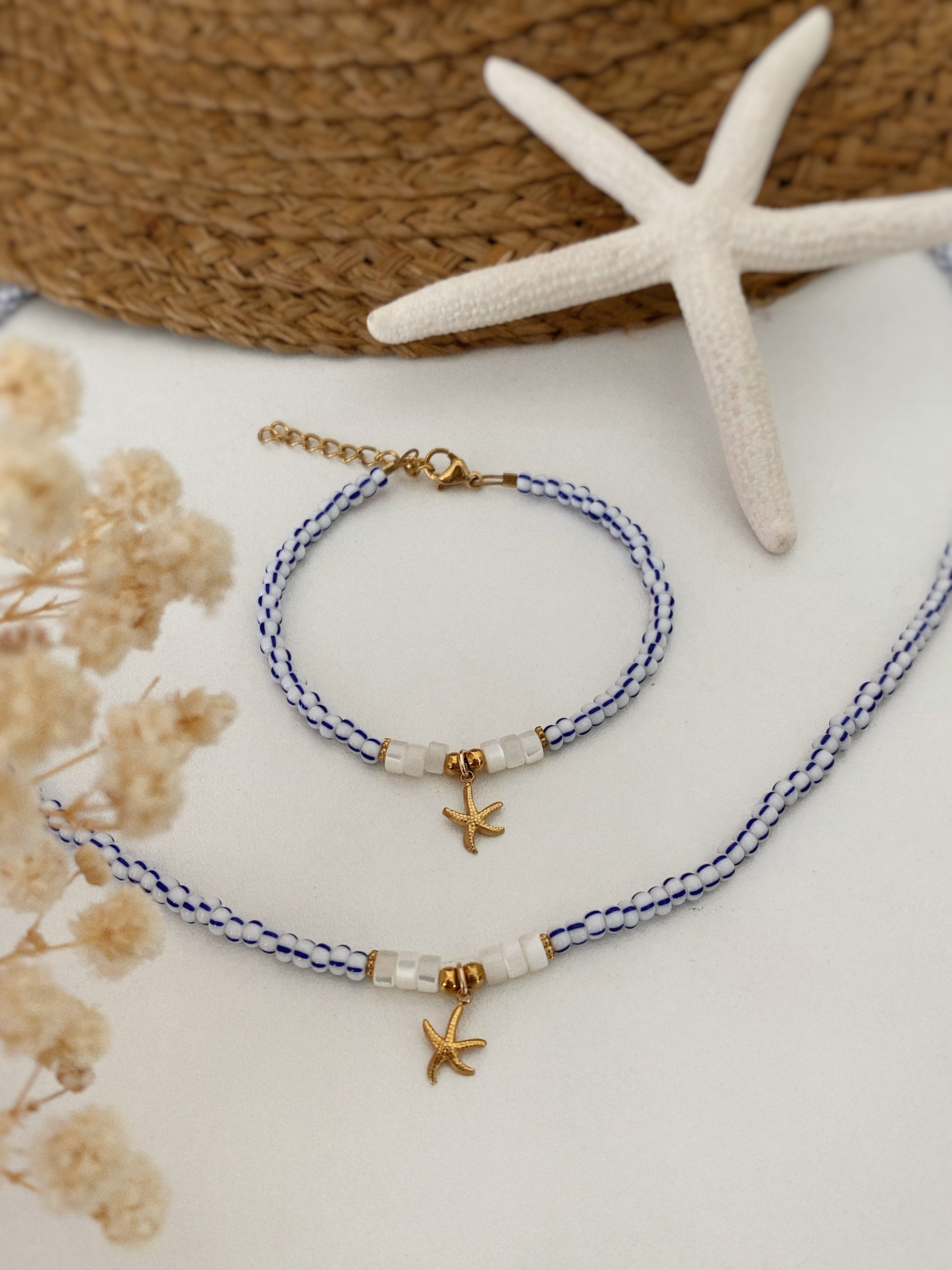 Bracelet et collier rayé bleu tendance summer