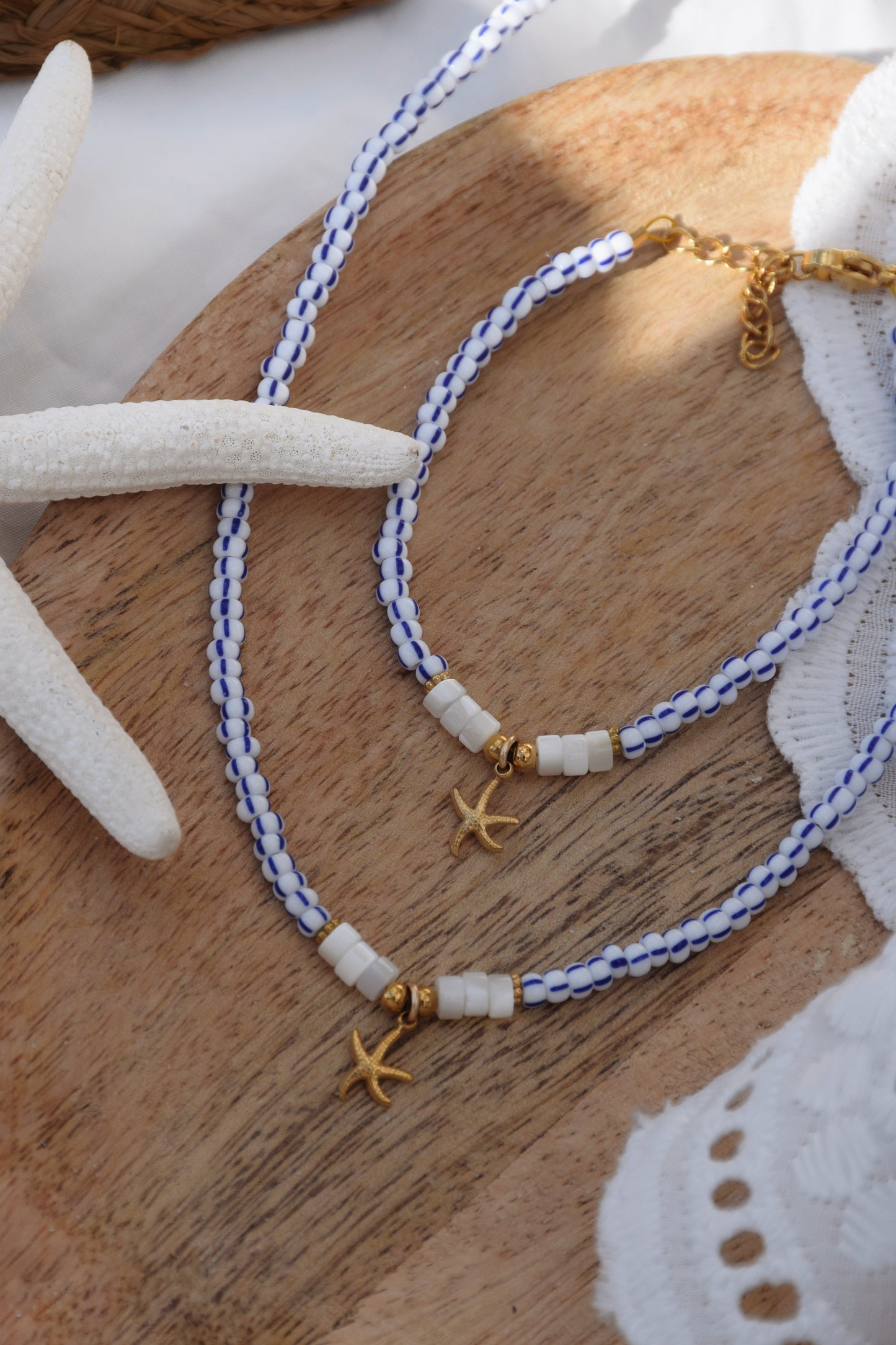 Bijoux bleu rayés tendance avec étoile de mer 